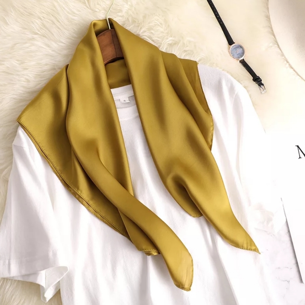 Large Silky Mustard Scarf For Head Neck Bag 28inx28in